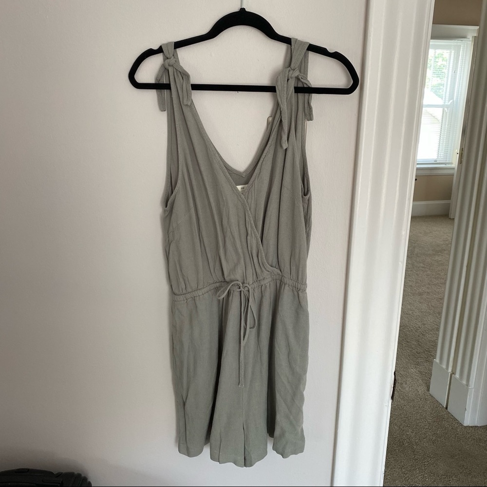 Gray-green linen-blend romper